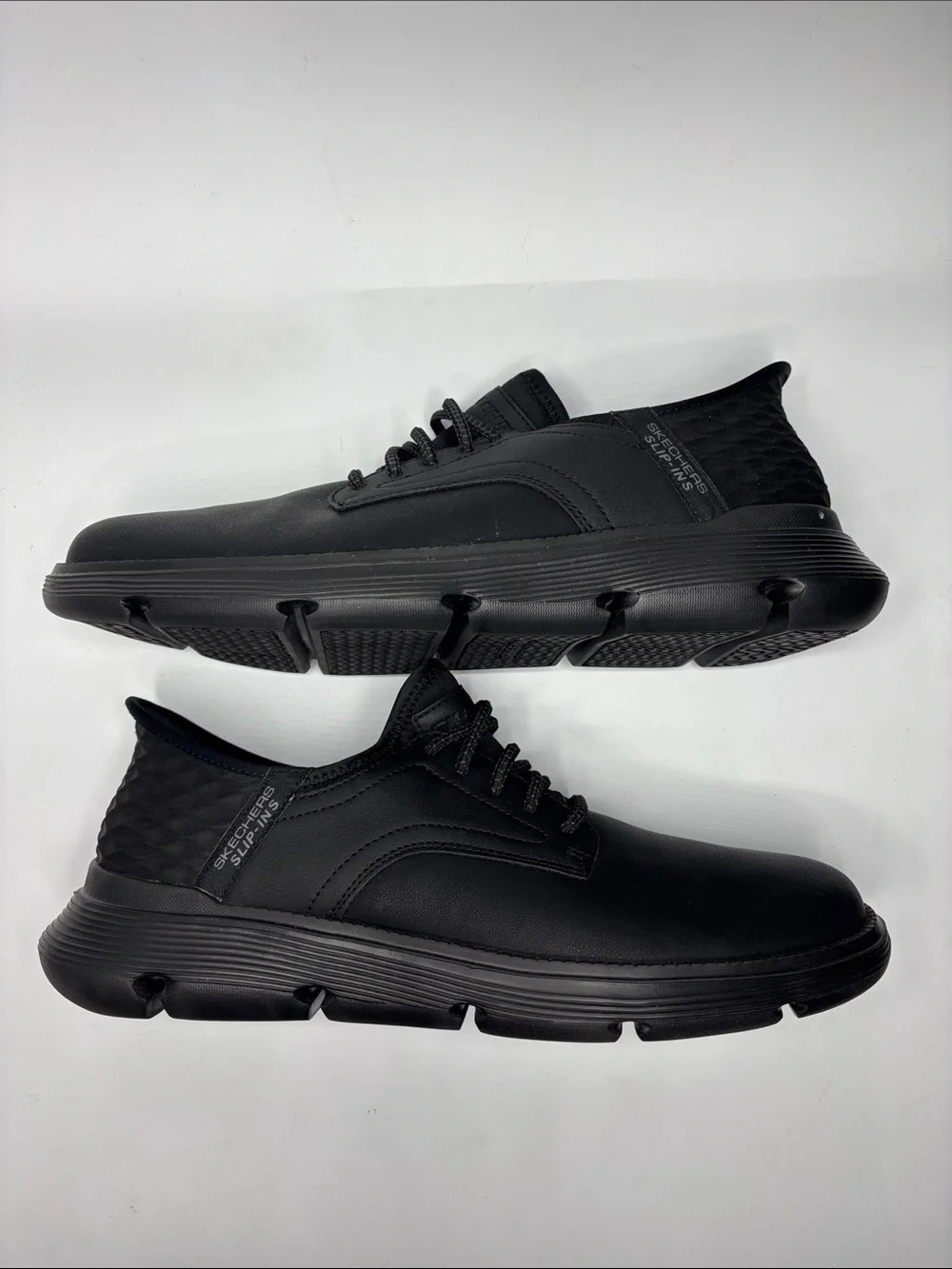 Men's Skechers Garza Gervin Slip In Black Leather Athletic Sneaker Shoes Size 12